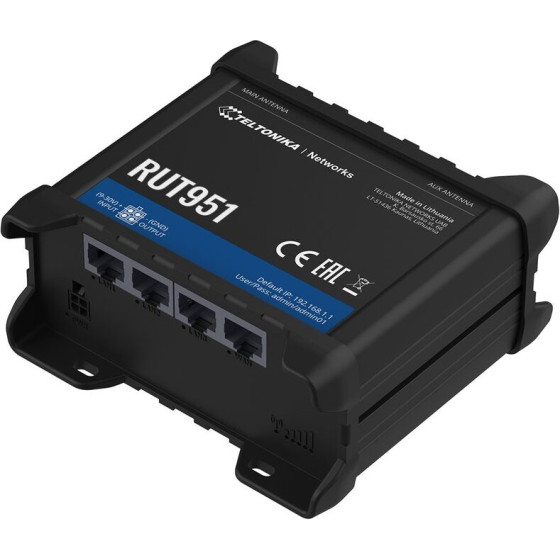 Teltonika RUT951 | Industrial 4G Lte Router | Cat.4, WiFi, Dual Sim, 1x WAN, 3X LAN, RUT951 000000 - (TELTONIKA RUT951 000000 (QUEC))