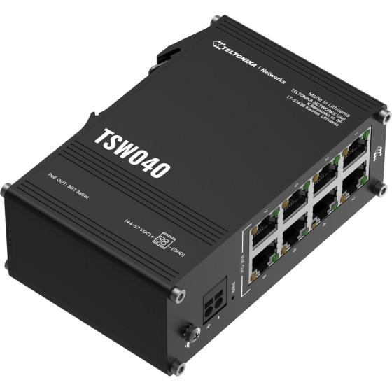 Teltonika TSW040 | Switch | 8x RJ45 100Mb/s PoE, 240W, IP30 - (TELTONIKA TSW040000000)