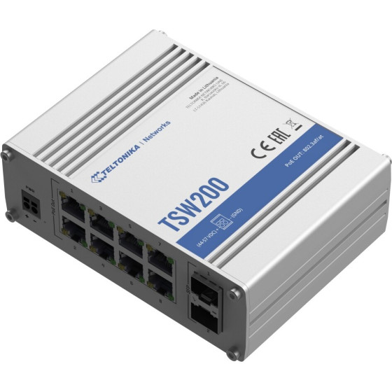 Teltonika TSW200 | PoE+ Switch | 8x RJ45 1000Mb/s PoE+, 2x SFP, 240W - (TELTONIKA TSW200 000010)
