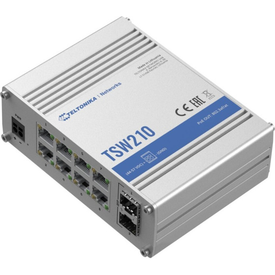 Teltonika TSW210 | Switch | 8x RJ45 1000Mb/s, 2x Sfp - (TELTONIKA TSW210 00B000)