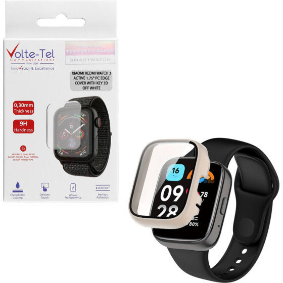 Volte-Tel Tempered Glass Xiaomi Redmi Watch 3 Active 1.75'' 9H 0.30mm Pc Edge Cover With Key 3D Full Glue Full Cover Off WHITE