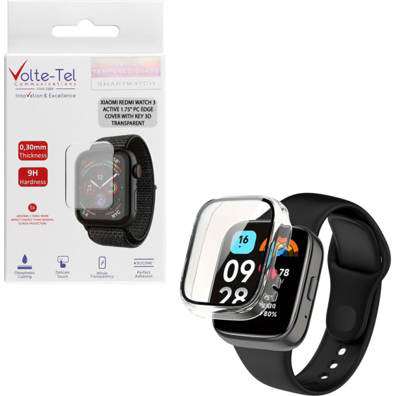 Volte-Tel Tempered Glass Xiaomi Redmi Watch 3 Active 1.75'' 9H 0.30mm Pc Edge Cover With Key 3D Full Glue Full Cover TRANSPARENT