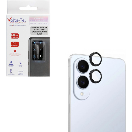 Volte-Tel Camera Glass Cover Samsung S25 Edge 5G S937 6.66'' 9H 0.30MM Easy Application BLACK