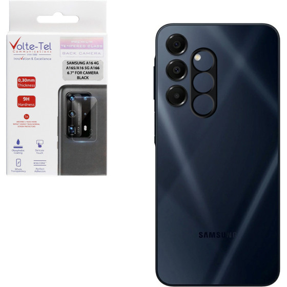 Volte-Tel Tempered Glass Samsung A16 4G A165/A16 5G A166 6.7'' 9H 0.25mm 3D Curved For Camera BLACK