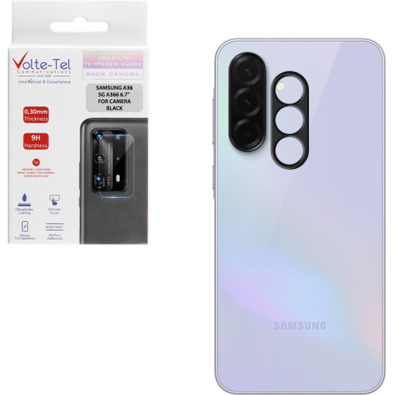 Volte-Tel Tempered Glass Samsung A36 5G A366 6.7'' 9H 0.25mm 3D Curved For Camera BLACK