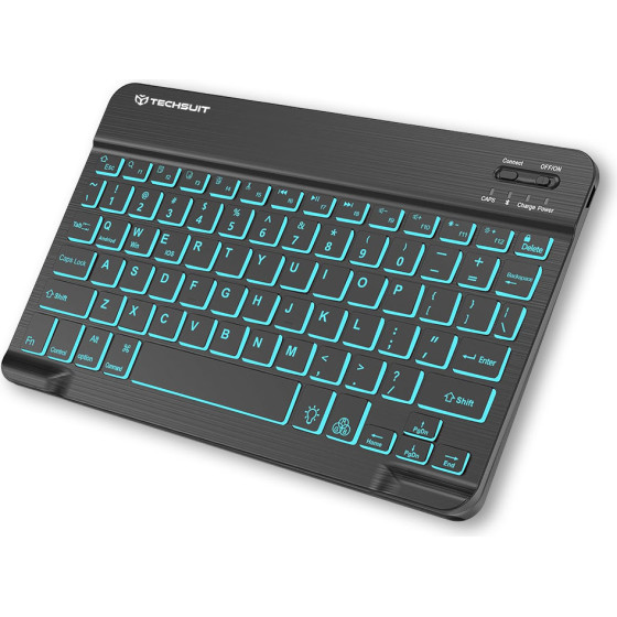 Techsuit - Wireless Keyboard (WK1) - For Android, Windows, iOS, Bluetooth, 3 Brightness Levels, 7 colors, Type-C - Black