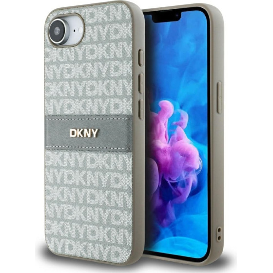 DKNY Case Repeat Texture Pattern With Tonal Stripe For Iphone 16e Beige - (DKHCPSE4PRTHSLE)