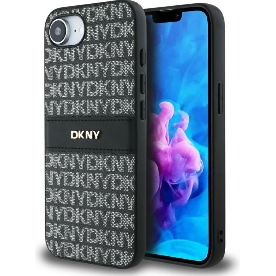DKNY Case Repeat Texture Pattern With Tonal Stripe For Iphone 16e Black - (DKHCPSE4PRTHSLK)