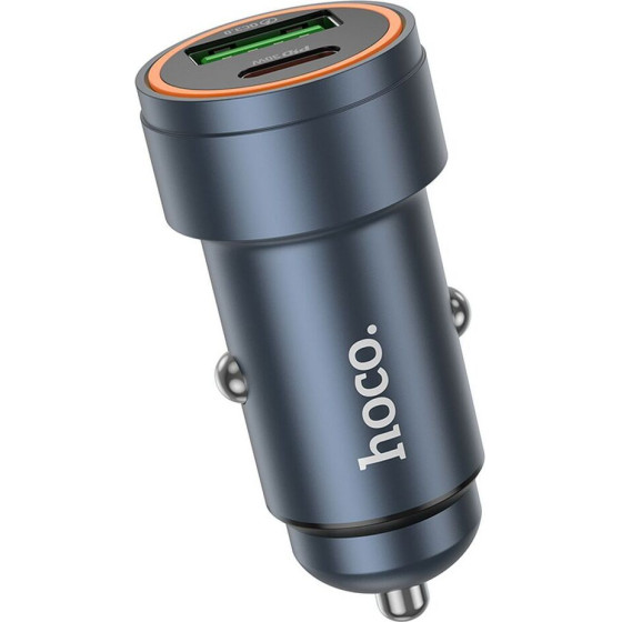 Hoco Car Charger Usb A + Type C Pd QC3.0 3A 30W Z57A Metal gray