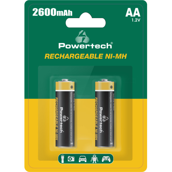 Powertech ����������������� ��������� NI-Mh AA, 2600mah, 1.2V, 2��� - (PT-1404)