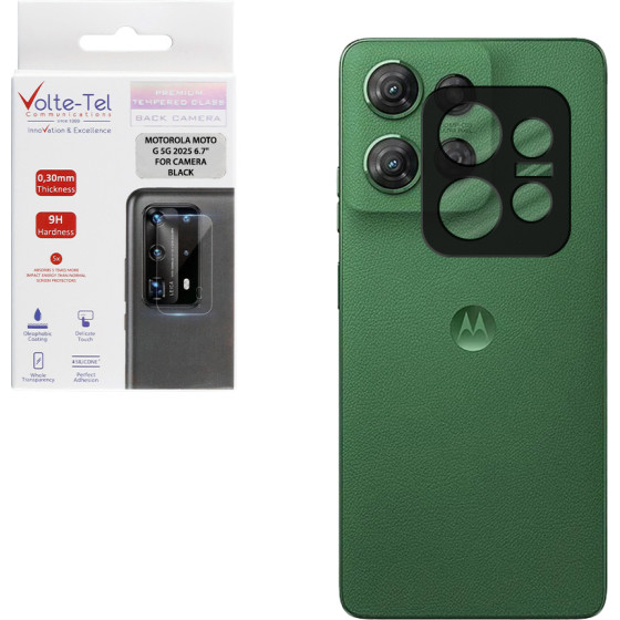 Volte-Tel Tempered Glass Motorola Moto G 5G 2025 6.7'' 9H 0.25mm 3D Curved For Camera BLACK