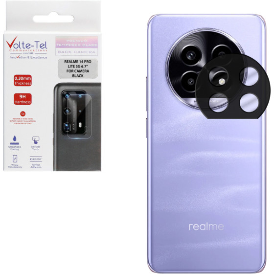Volte-Tel Tempered Glass Realme 14 Pro Lite 5G 6.7'' 9H 0.25mm 3D Curved For Camera BLACK