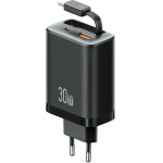 Usams Wall Charger Xiang Series CC296 30W 1xUSB-C 1xUSB-A + USB-C Cable Black - (CC296TC01)