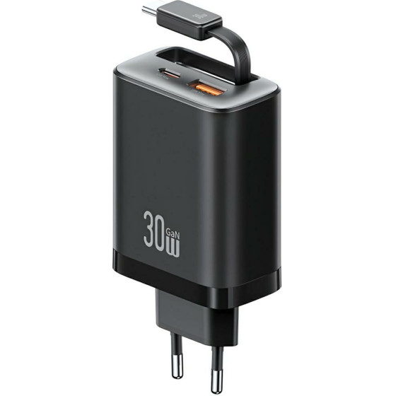 Usams Wall Charger Xiang Series CC296 30W 1xUSB-C 1xUSB-A + USB-C Cable Black - (CC296TC01)