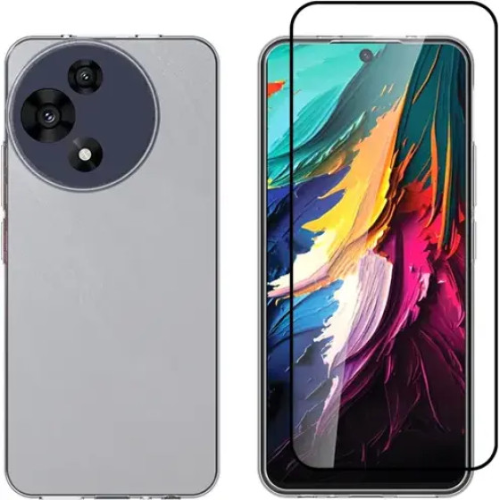 Vivid Set Gelly Case + Full Face Tempered Glass Tcl 60R 5G Black - (VIGELLY457GLASSBK)
