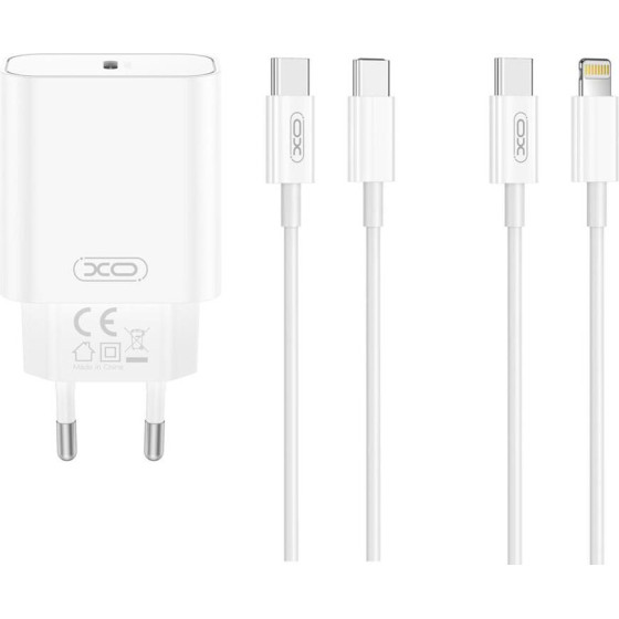 XO wall charger CE32 PD 20W 1x USB-C white + USB-C - Lightning cable