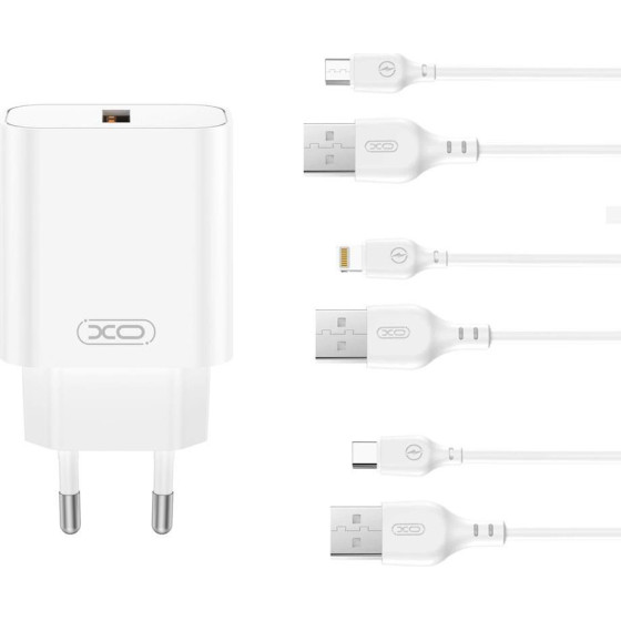 XO wall charger CE33 QC 18W 1x USB white + cable Lightning