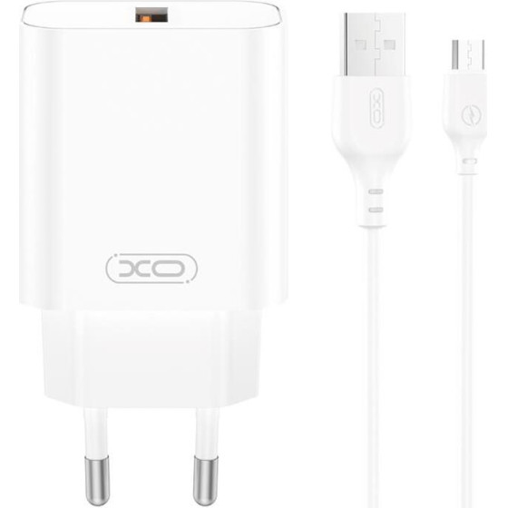 XO wall charger CE33 QC 18W 1x USB white + cable USB-C