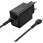 Hoco Wall Charger Usb A + Type C + Cable Type C To Type C 60W Pd QC3.0 Afc 3A 30W N71 black