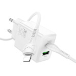 Hoco Wall Charger Usb A + Type C + Cable Type C To Type C 60W Pd QC3.0 Afc 3A 30W N71 white