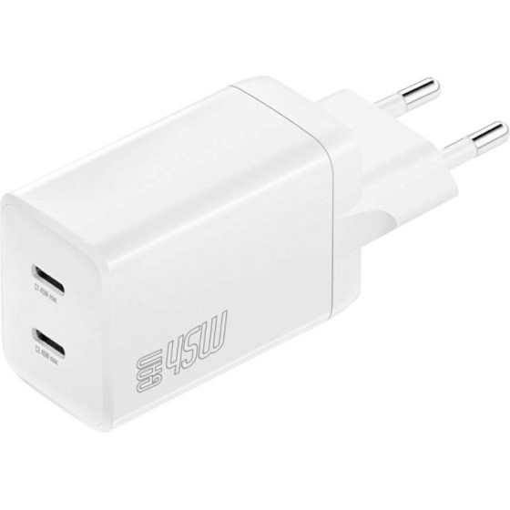4sMarts Wall Charger Pdplug Dual 45W Gan 2xUSB-C White - (540400)