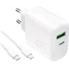 Puro Daily Prolite 45W USB-C USB-A Power Delivery Charger With USB-C Cable - White - (PUTCUSBAC45WDYKCCWHI)
