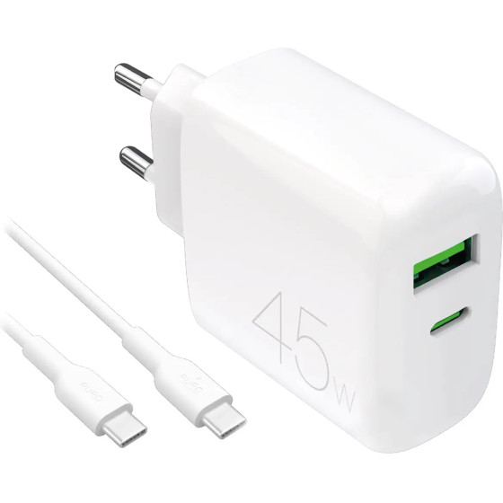 Puro Daily Prolite 45W USB-C USB-A Power Delivery Charger With USB-C Cable - White - (PUTCUSBAC45WDYKCCWHI)