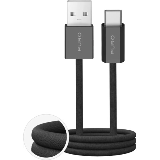 Puro Fabrik 2.0 10W USB-A - USB-C Braided Cable 1.5m - Black - (PUCAC10WFABK415MTBLK)