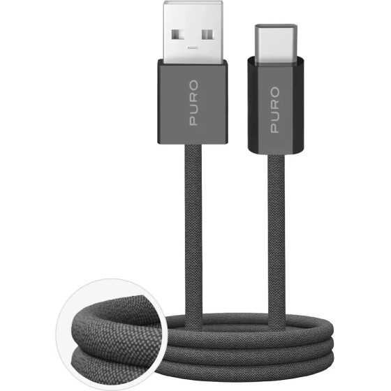 Puro Fabrik 2.0 10W USB-A - USB-C Braided Cable 1.5m - Dark Green - (PUCAC10WFABK415MTDGR)