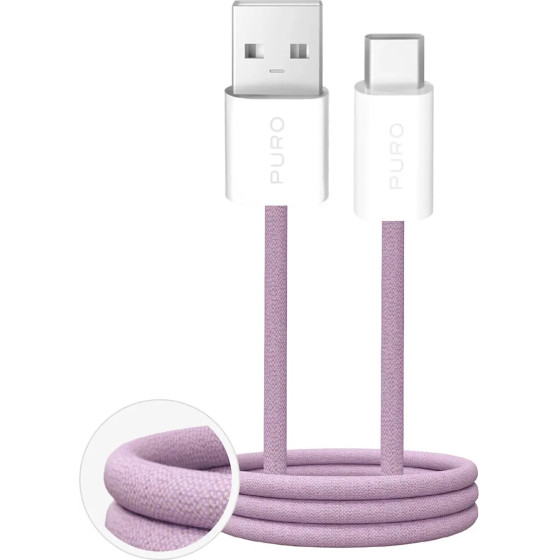 Puro Fabrik 2.0 10W USB-A - USB-C Braided Cable 1.5m - Pink - (PUCAC10WFABK415MTPNK)