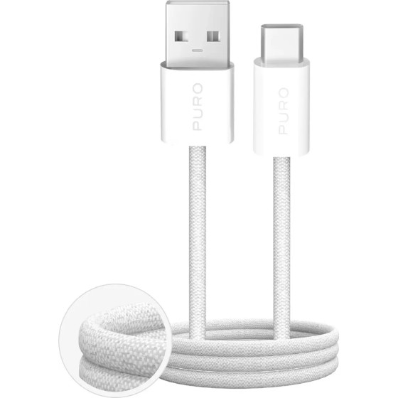 Puro Fabrik 2.0 10W USB-A - USB-C Braided Cable 1.5m - White - (PUCAC10WFABK415MTWHI)