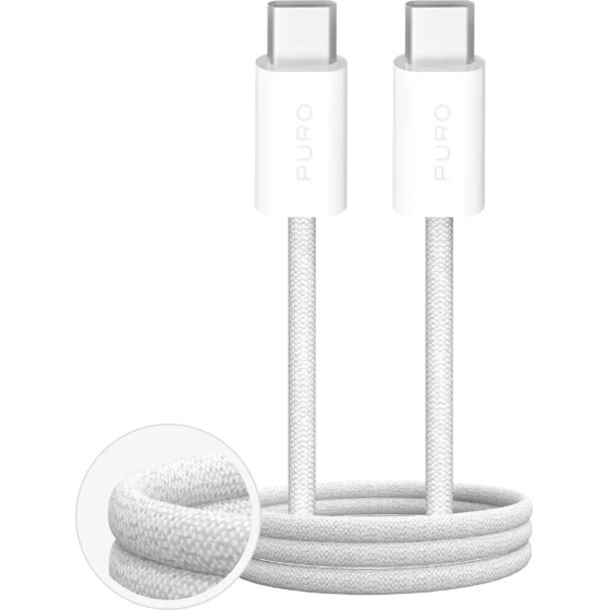 Puro Fabrik 60W Braided Cable USB-C - USB-C 3m - White - (PUCCC60WFABK43MTWHI)