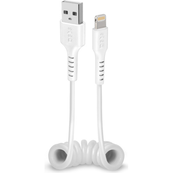 SBS Data Cable Mfi Usb To Lightning Spiral 0.5m White - (CABLEUSBIP589S)