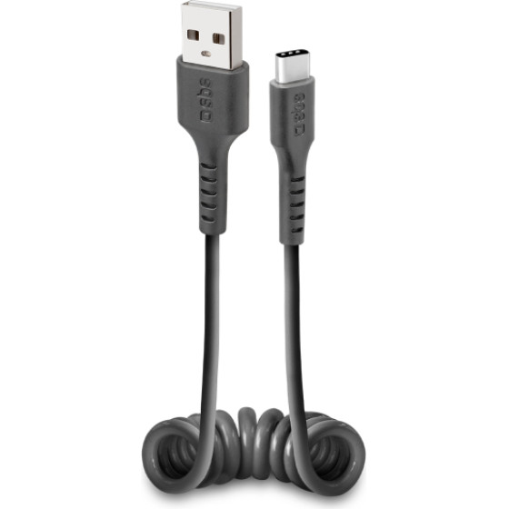 SBS Data Cable Usb To Type C Spiral 0.5m Black - (CABLETYPCSK)