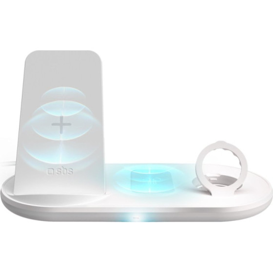 SBS Wireless Charger Qi 3 In 1 Station 10W White - (WIRDESKQI3IN)