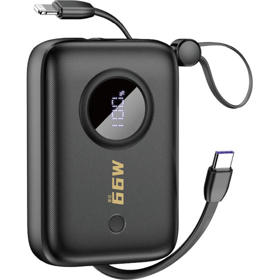 Dudao K14 10000mAh Power Bank With USB-C / Lightning Cables - Black 6976625331598 - (K14-Black)