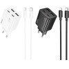 Hoco Charger 2 x Type C + 2 x Usb A + Cable Type C To Lightning Pd QC3.0 3A 20W N55 white