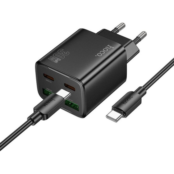 Hoco Charger 2 x Type C + 2 x Usb A + Cable Type C To Type C Pd QC3.0 3A 30W N56 black