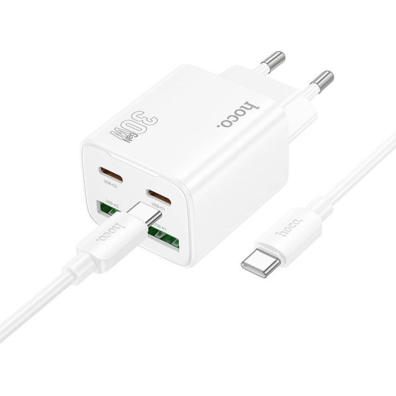 Hoco Charger 2 x Type C + 2 x Usb A + Cable Type C To Type C Pd QC3.0 3A 30W N56 white