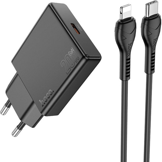 Hoco Slim Wall Charger Type C + Cable Type C To Lightning Pd Qc 30W N37 black