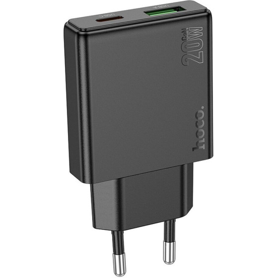 Hoco Slim Wall Charger Usb A + Type C Pd QC3.0 3A 20W N38 black