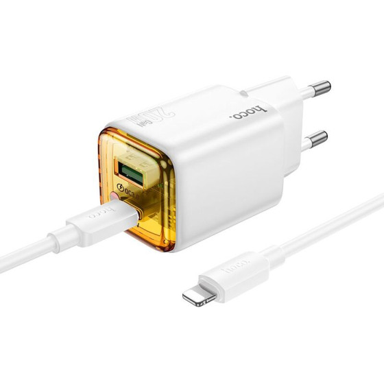 Hoco Wall Charger Usb A + Type C + Cable Type C To Lightning Pd QC3.0 3A 20W N52 white