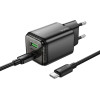 Hoco Wall Charger Usb A + Type C + Cable Type C To Type C Pd QC3.0 3A 20W N34 transparnent