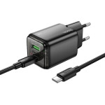 Hoco Wall Charger Usb A + Type C + Cable Type C To Type C Pd QC3.0 3A 20W N34 transparnent