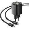 Hoco Wall Charger Usb A + Type C + Cable Type C To Type C Pd QC3.0 3A 20W N34 transparnent