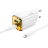 Hoco Wall Charger Usb A + Type C + Cable Type C To Type C Pd QC3.0 3A 20W N52 white