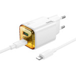 Hoco Wall Charger Usb A + Type C + Cable Type C To Type C Pd QC3.0 3A 20W N52 white