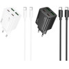 Hoco Wall Charger Usb A + Type C + Cable Type C To Type C Pd QC3.0 3A 20W N52 white