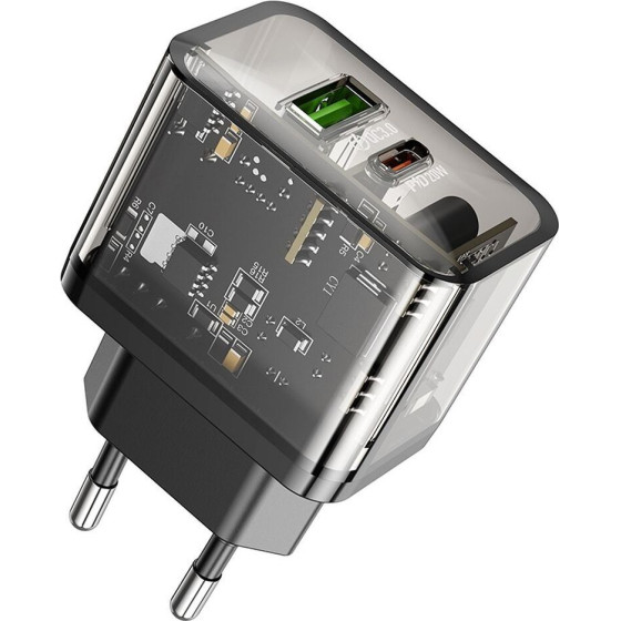 Hoco Wall Charger Usb A + Type C Pd QC3.0 3A 20W N34 transparent
