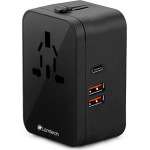 Lamtech Universal Power Travel Adapter 2XUsb 1XTYPE-C 20W Black - (LAM112808)